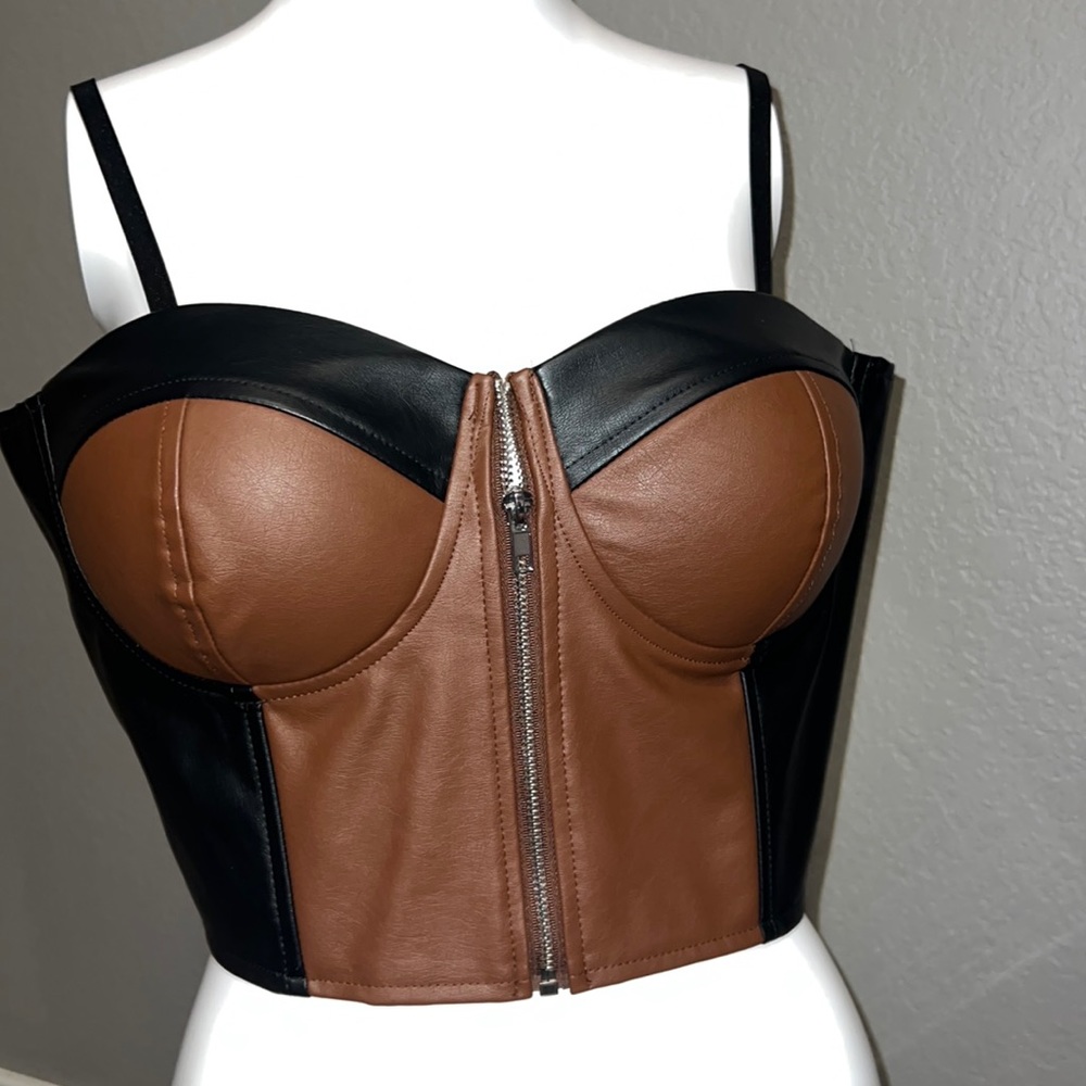 Women’s Leather-Like Crop Top with Straps, XL